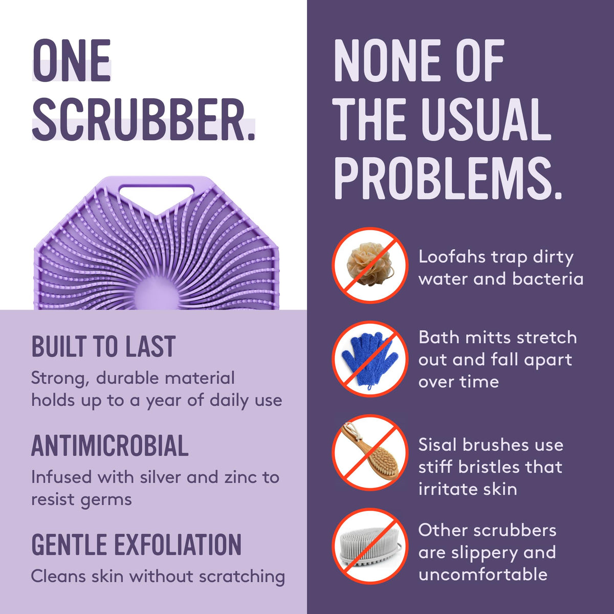Sud Scrub Antimicrobial Silicone Body Scrubber in bathroom setting