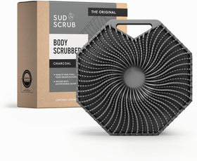 Sud Scrub Antimicrobial Silicone Body Scrubber in charcoal color, front view
