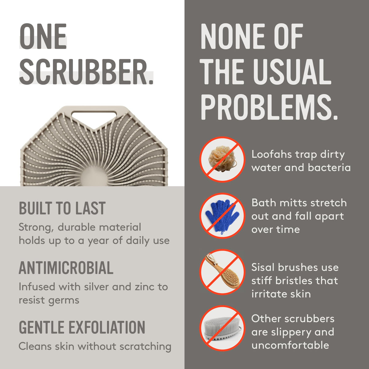 Sud Scrub Antimicrobial Silicone Body Scrubber in use during a shower