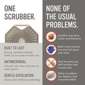 Sud Scrub Antimicrobial Silicone Body Scrubber in use during a shower