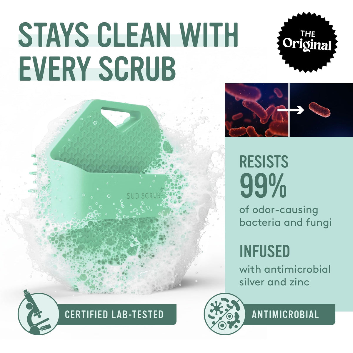 Sud Scrub Antimicrobial Silicone Body Scrubber showing flexible fins
