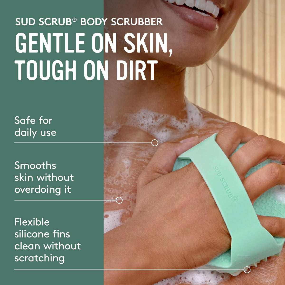 Sud Scrub Antimicrobial Silicone Body Scrubber with secure strap