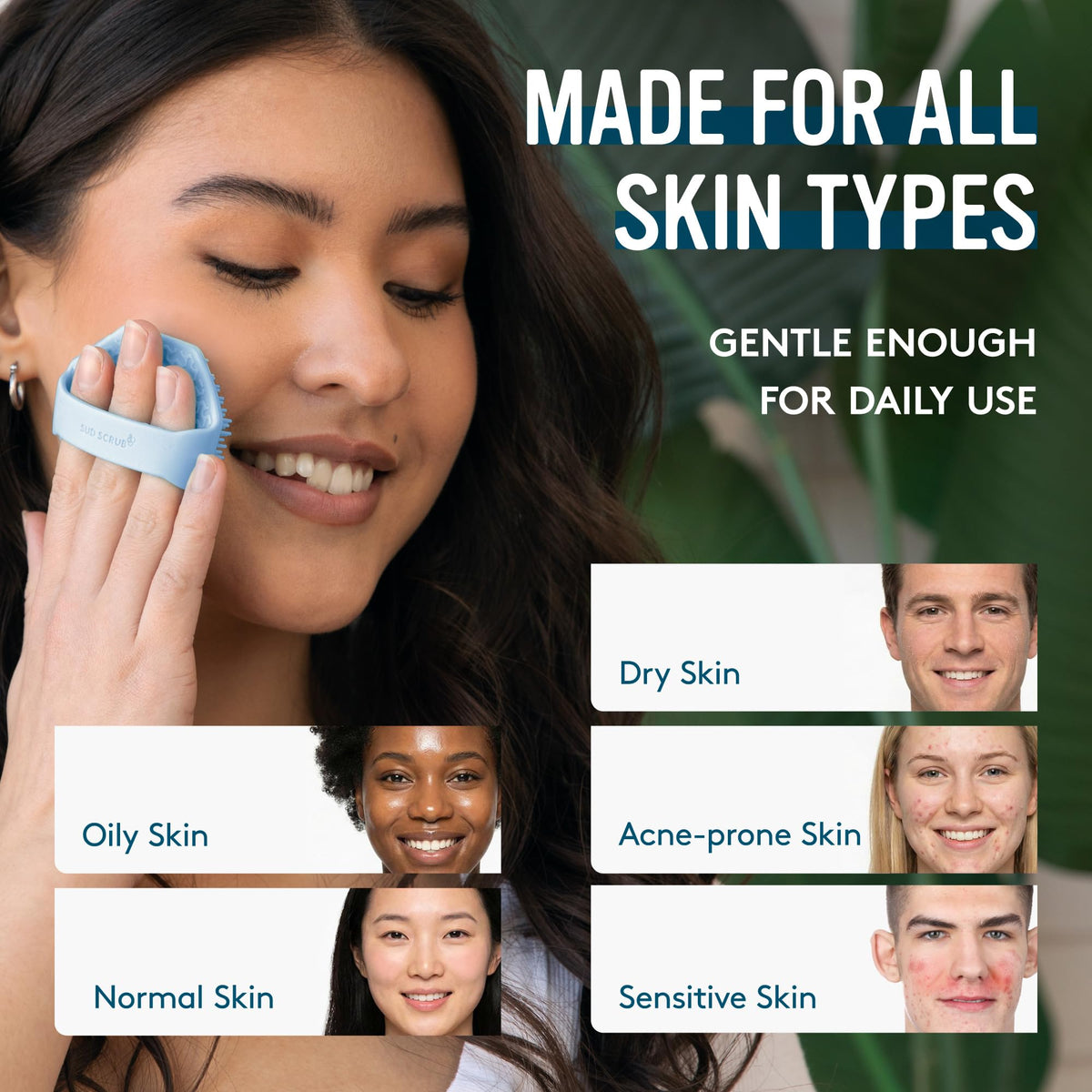Sud Scrub Antimicrobial Silicone Face Scrubber close-up of antimicrobial features