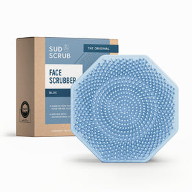 Sud Scrub Antimicrobial Silicone Face Scrubber front view in blue