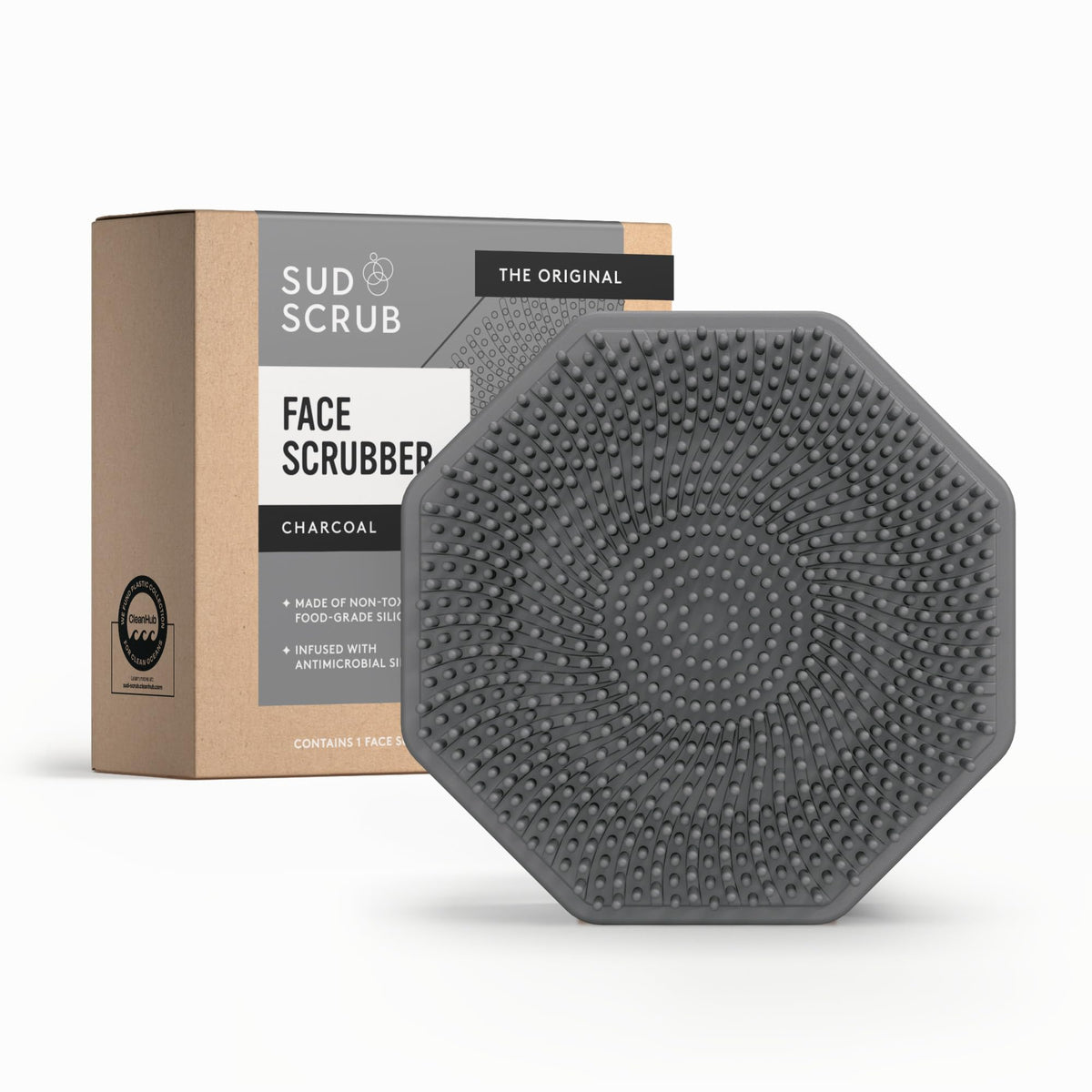 Sud Scrub Antimicrobial Silicone Face Scrubber front view in charcoal