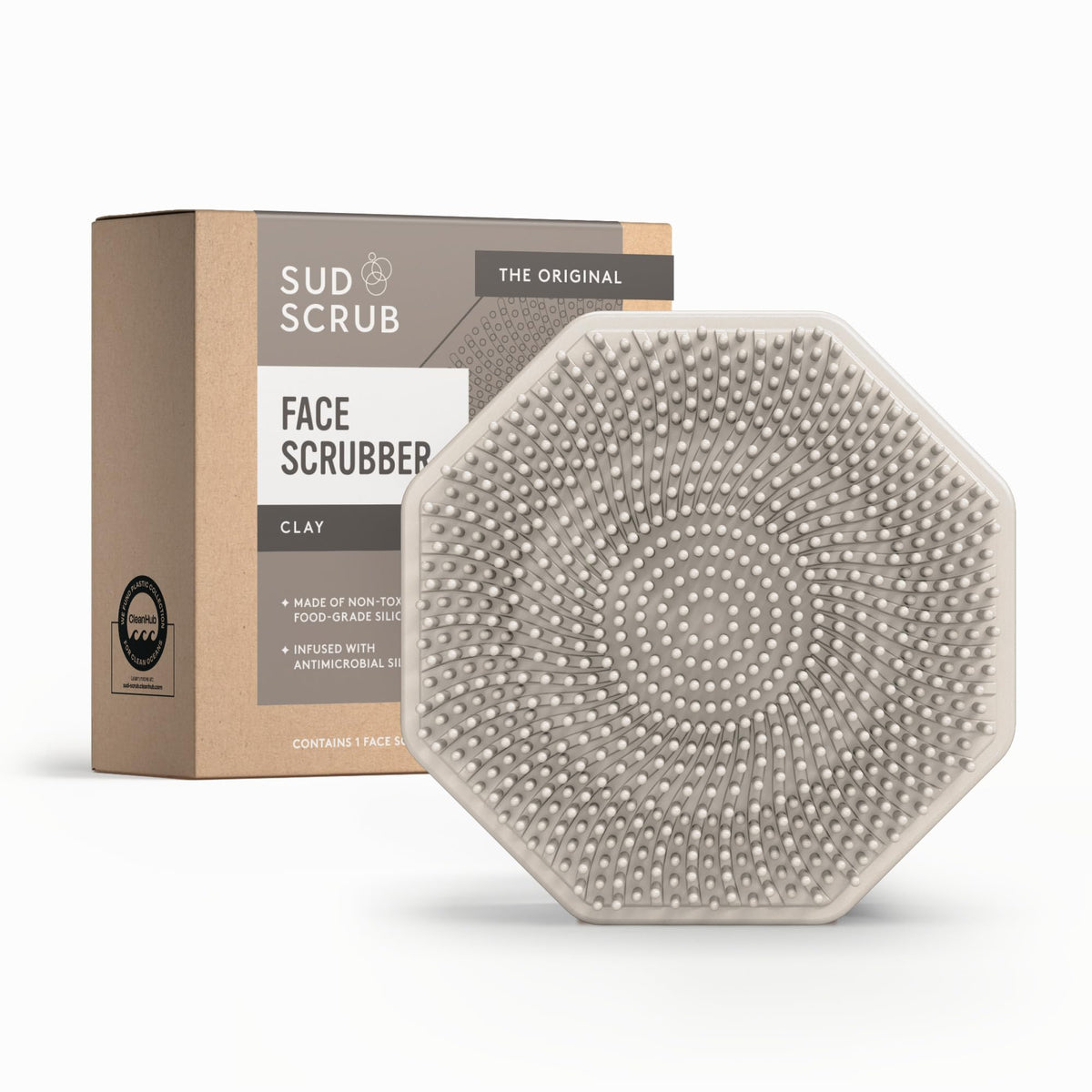 Sud Scrub Antimicrobial Silicone Face Scrubber front view in clay colour
