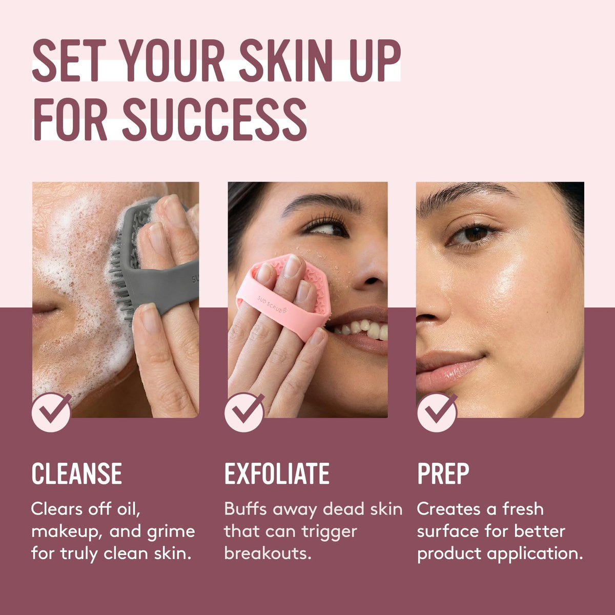 Sud Scrub Antimicrobial Silicone Face Scrubber in lifestyle setting