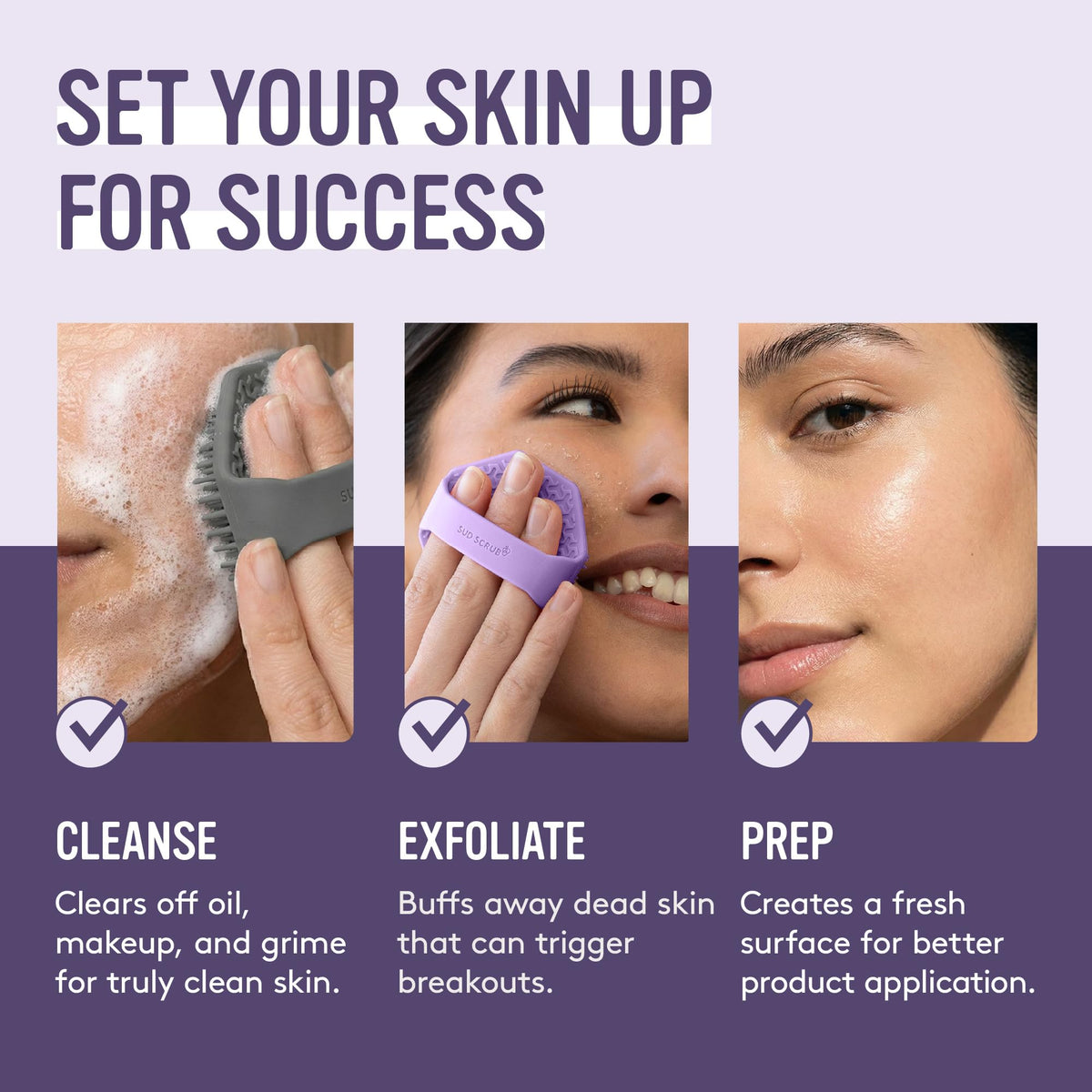 Sud Scrub Antimicrobial Silicone Face Scrubber in use on skin