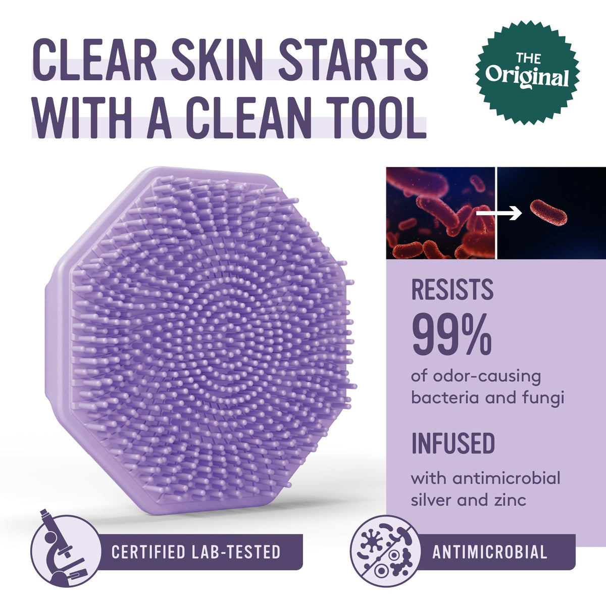Sud Scrub Antimicrobial Silicone Face Scrubber showing soft bristles