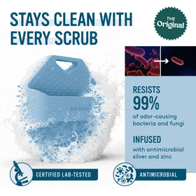 Sud Scrub blue silicone body scrubber side view