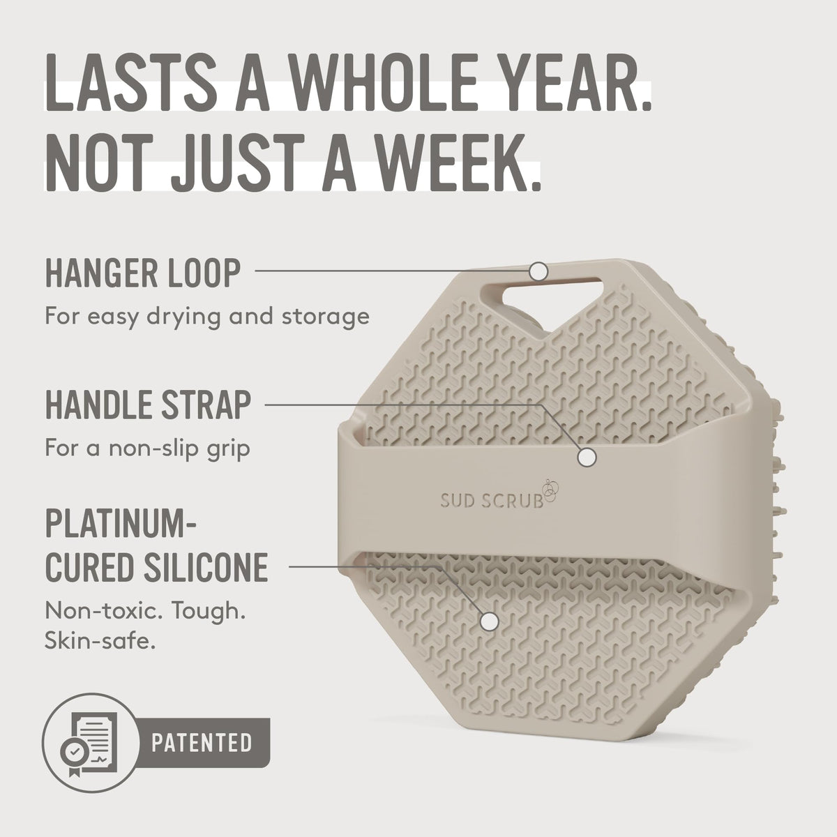 Sud Scrub silicone body scrubber showcasing its flexibility