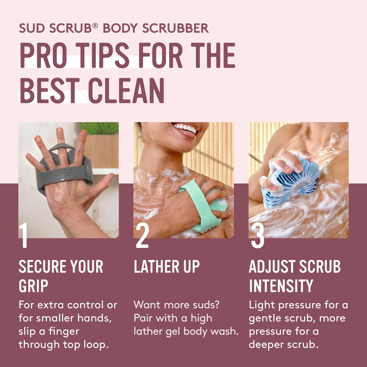Sud Scrub silicone scrubber with eco-friendly message