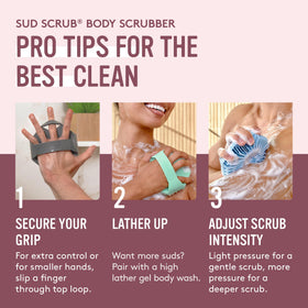 Sud Scrub silicone scrubber with eco-friendly message