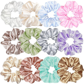 Sufermoe 12 Pcs Satin Silk Hair Scrunchies assorted light colours front view