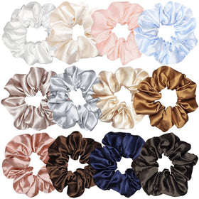 Sufermoe satin silk hair scrunchies assorted colours front view