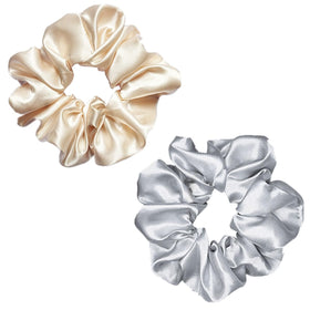 Sufermoe satin silk hair scrunchies being used in a ponytail