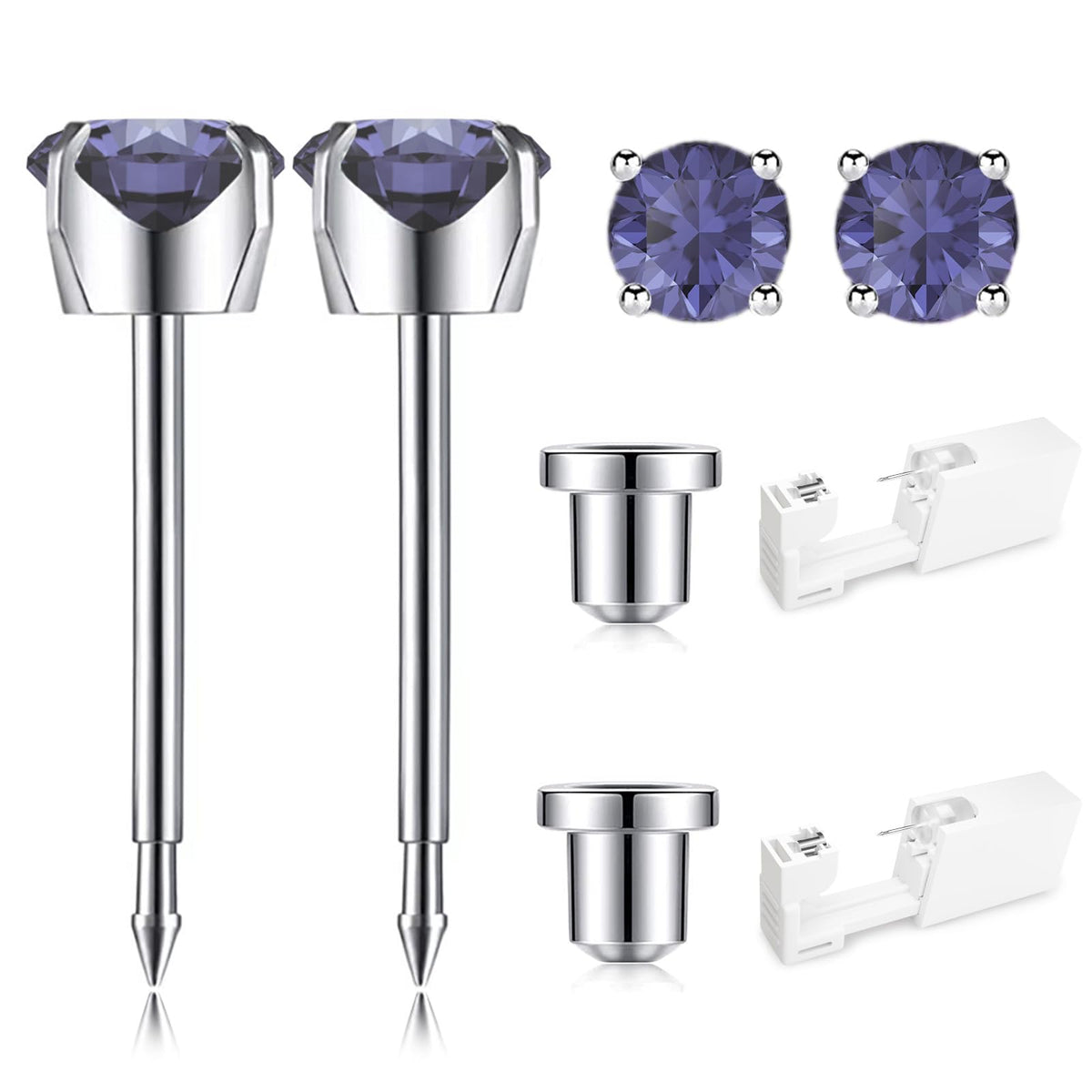 SugarTang Ear Piercing Kit front view with piercing gun and earrings