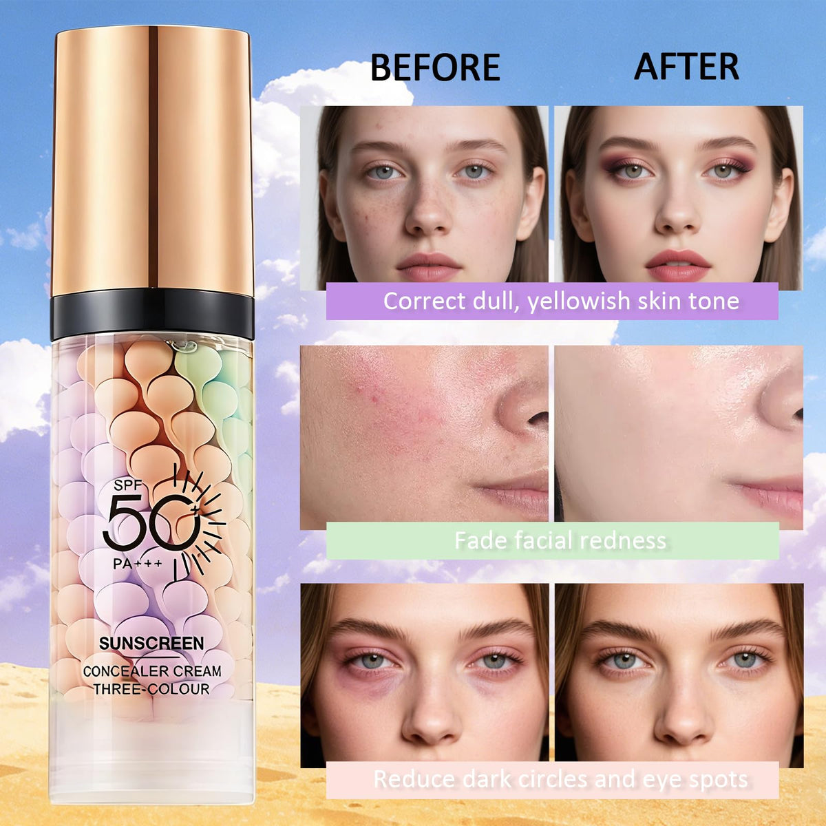 Sulily 3 In 1 Primer SPF 50+ application process on face