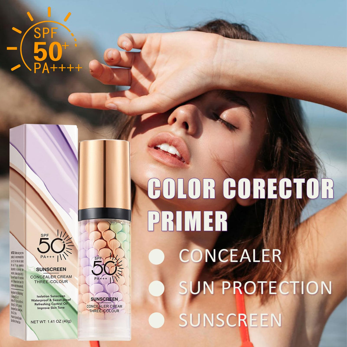 Sulily 3 In 1 Primer SPF 50+ bottle close-up showing the cap