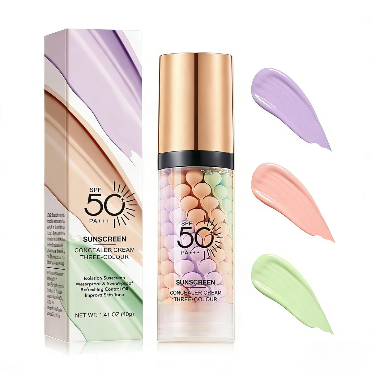 Sulily 3 In 1 Primer SPF 50+ front view with tri-colour design