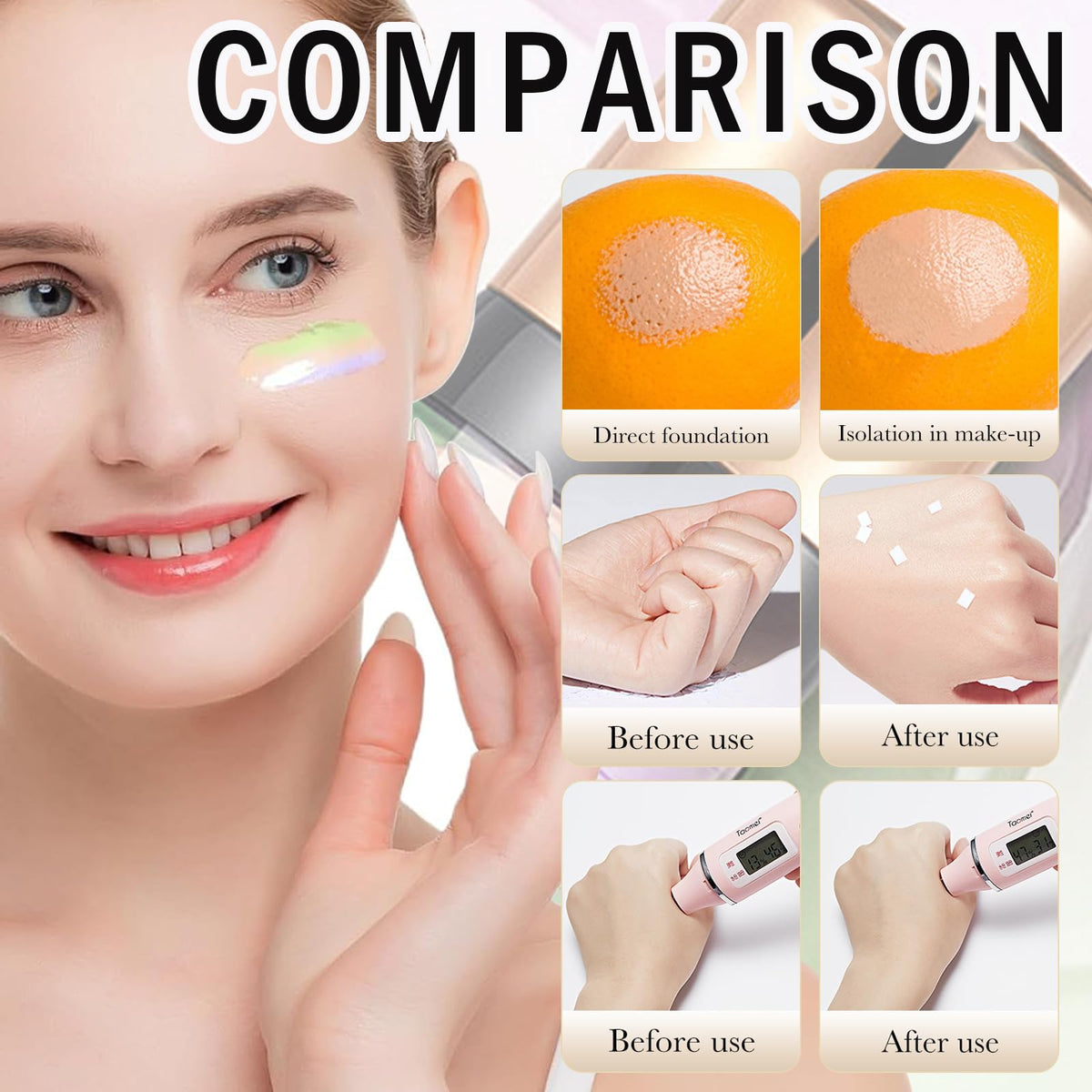 Sulily 3 In 1 Primer SPF 50+ with makeup brushes and products
