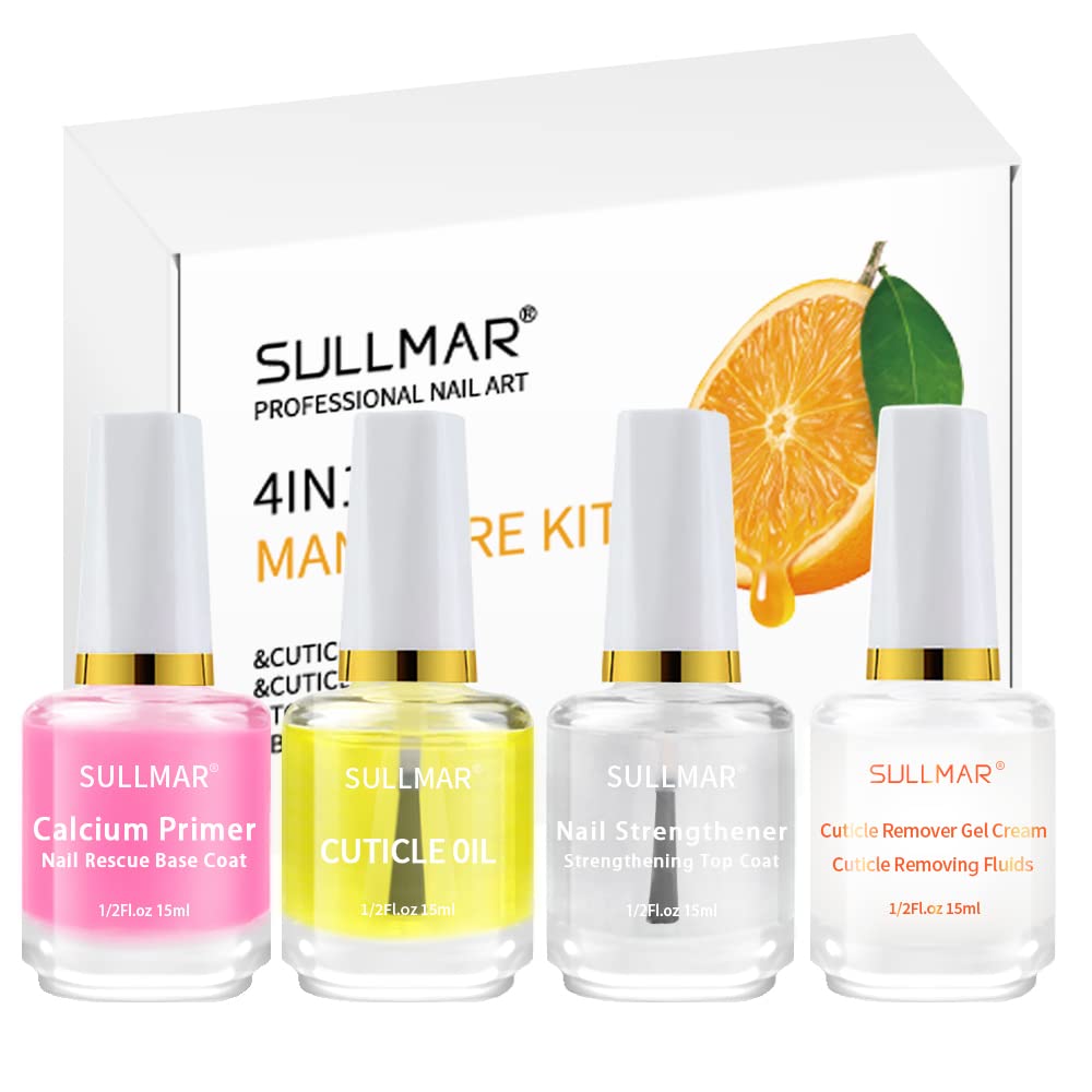 SULLMAR 4-in-1 Nail Care Kit front view with cuticle oil and strengthener