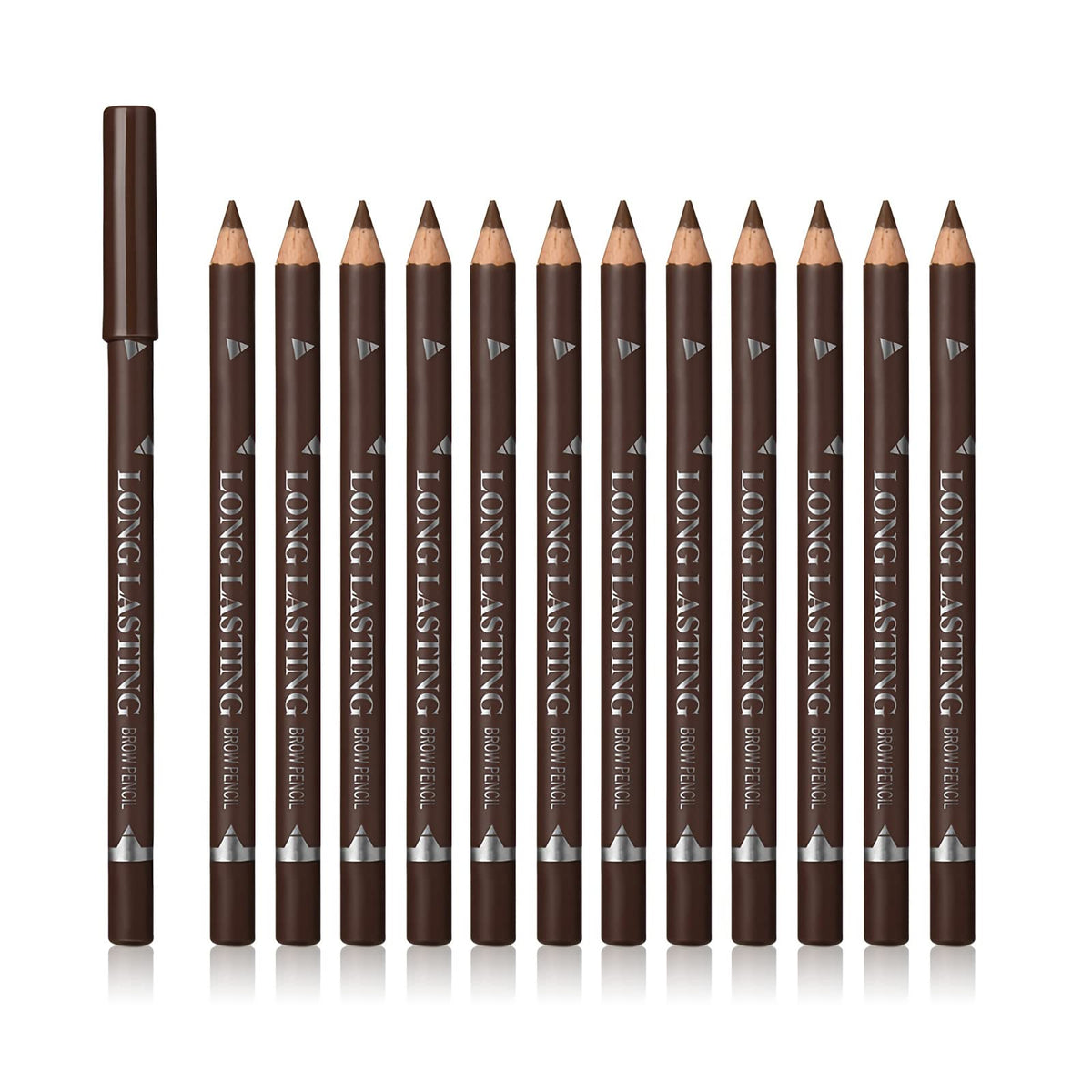 SUMEITANG 12 Pcs Eyebrow Pencil Set with three shades displayed