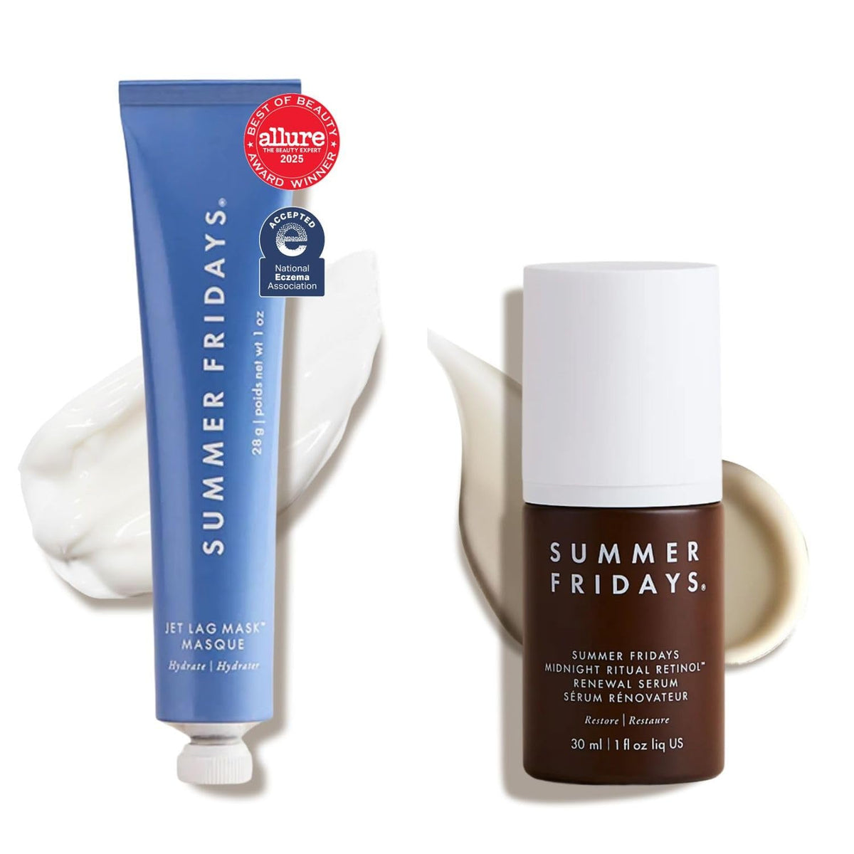 Summer Fridays Evening Duo travel size set with Jet Lag Mask and Midnight Ritual Serum