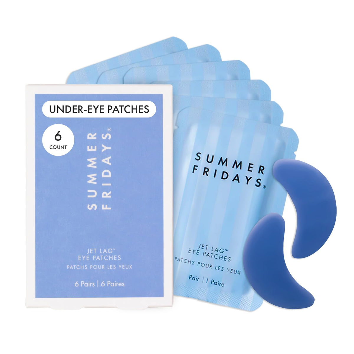 Summer Fridays Jet Lag Hydrating Eye Patches front view with packaging