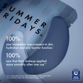 Summer Fridays Jet Lag Hydrating Eye Patches in use with serene background