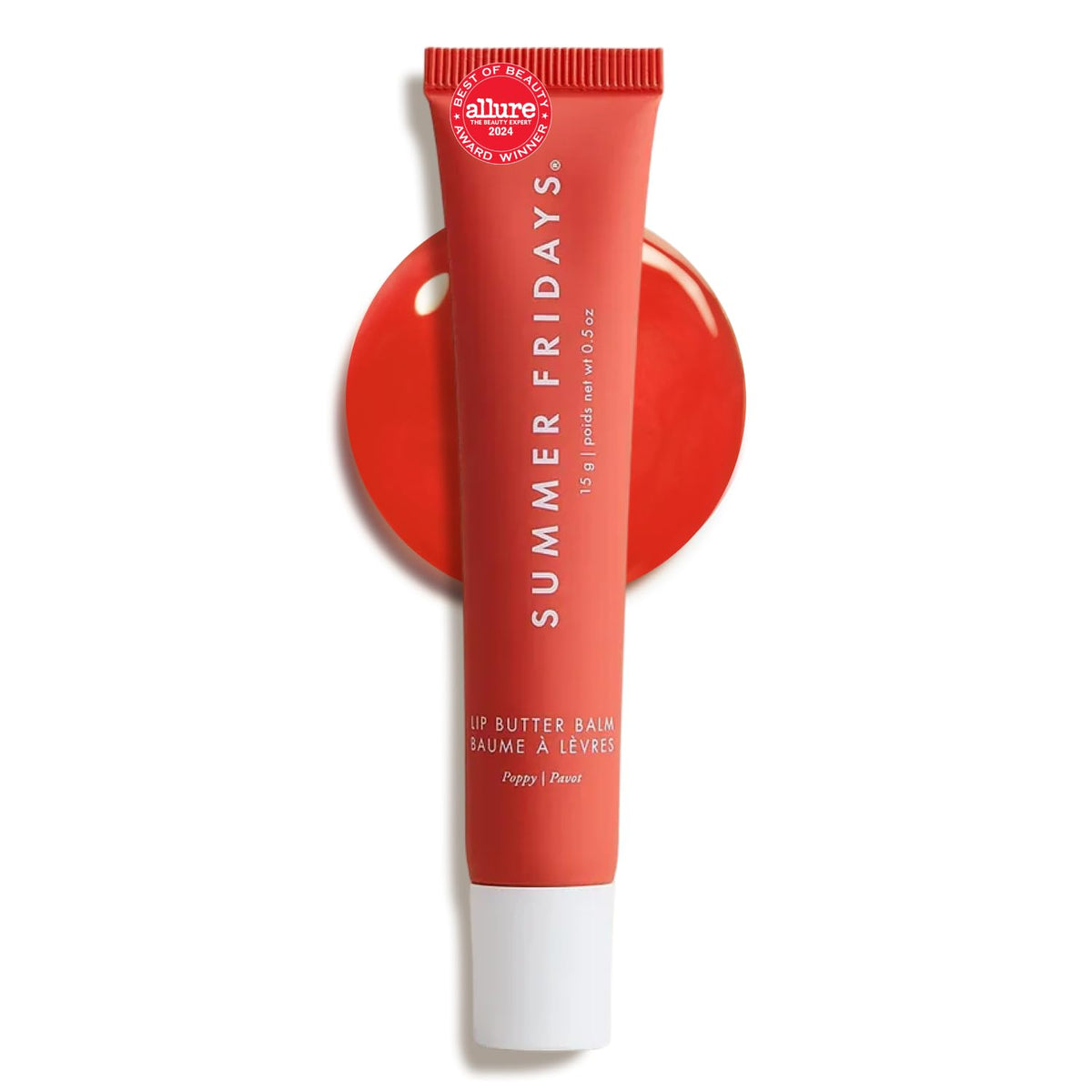 Summer Fridays Lip Butter Balm front view with coral poppy tint