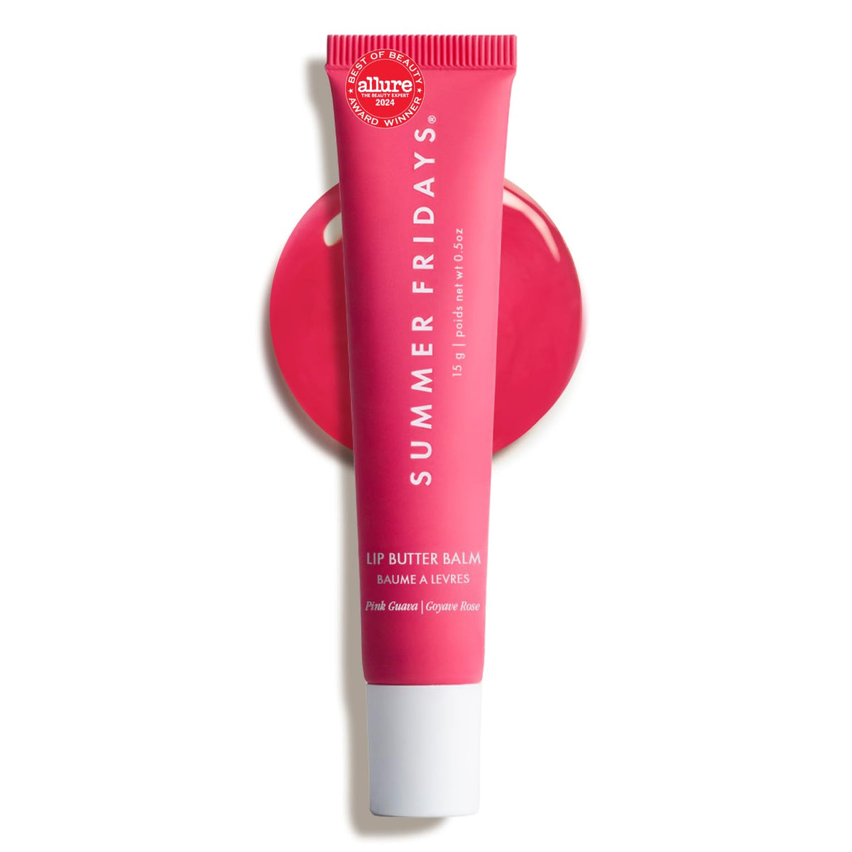 Summer Fridays Lip Butter Balm front view with pink packaging
