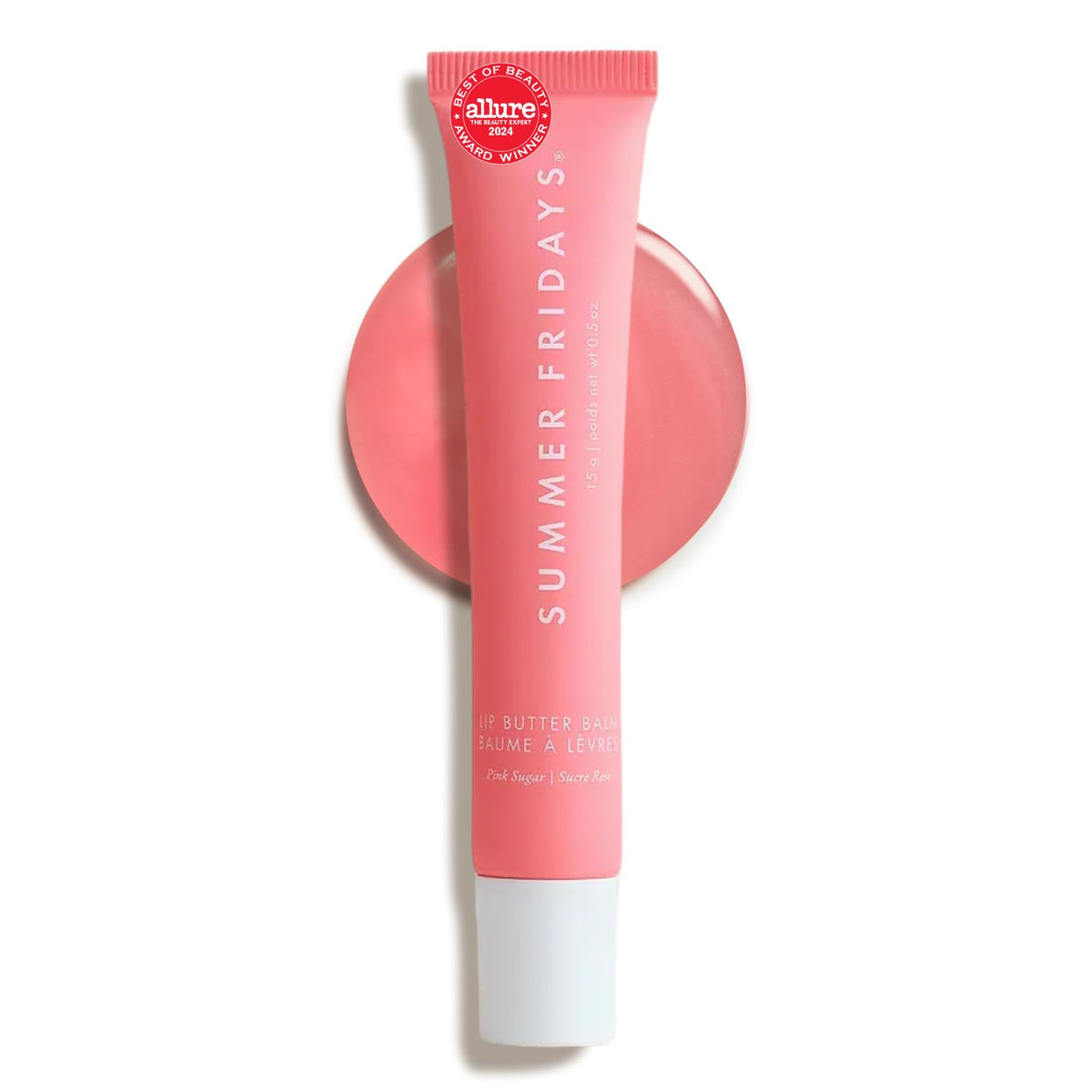 Summer Fridays Lip Butter Balm front view with pink packaging