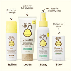 Sun Bum Baby Bum Mineral SPF 50 Roll-On Sunscreen applied to a child's arm
