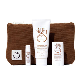 Sun Bum Mineral Road Tripper travel size sun care pack with lotion, face stick, and lip balm