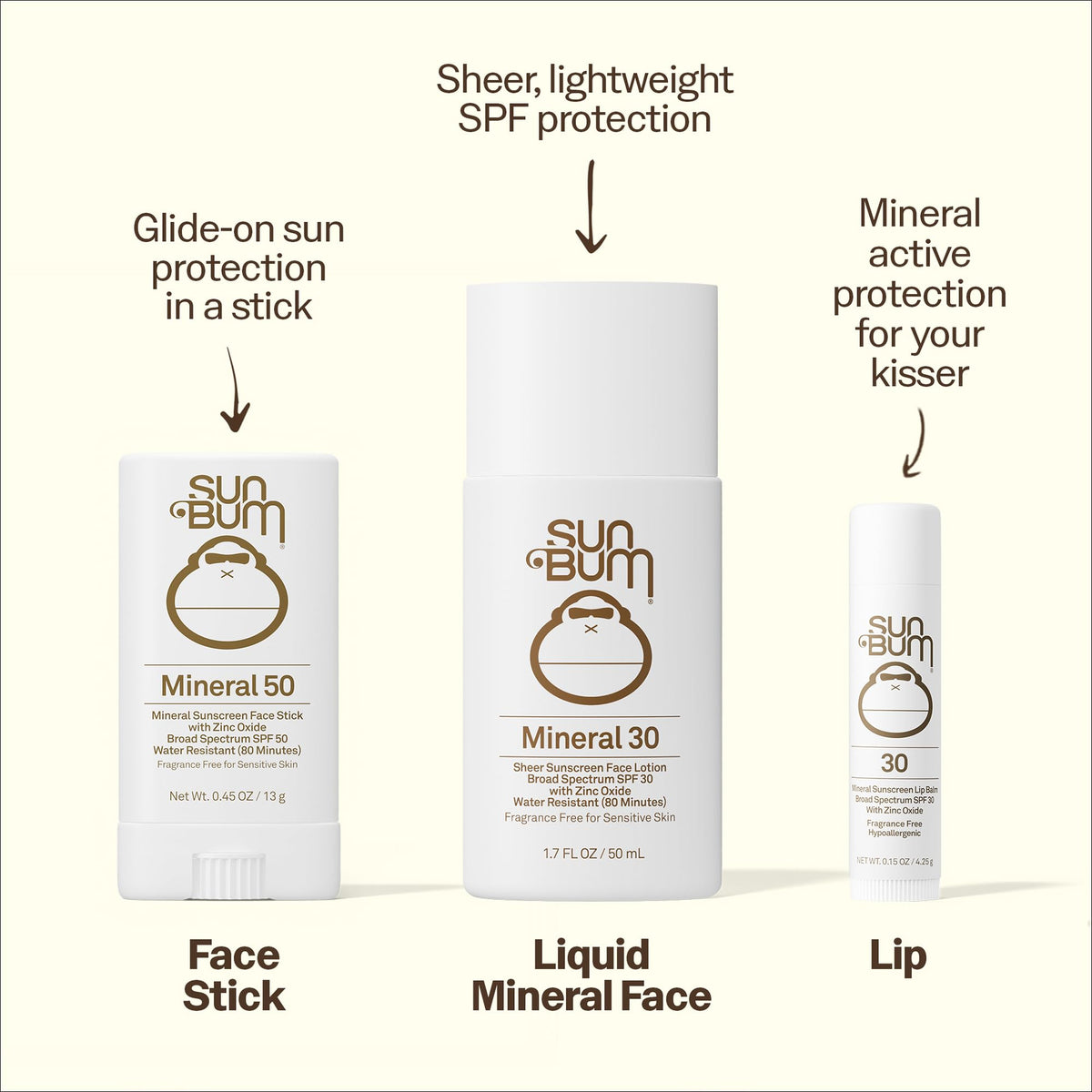 Sun Bum Mineral SPF 50 Face Stick Sunscreen side view with packaging