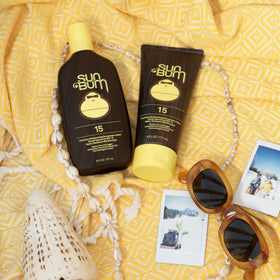Sun Bum Original SPF 15 Sunscreen Body Lotion side view showing the pump