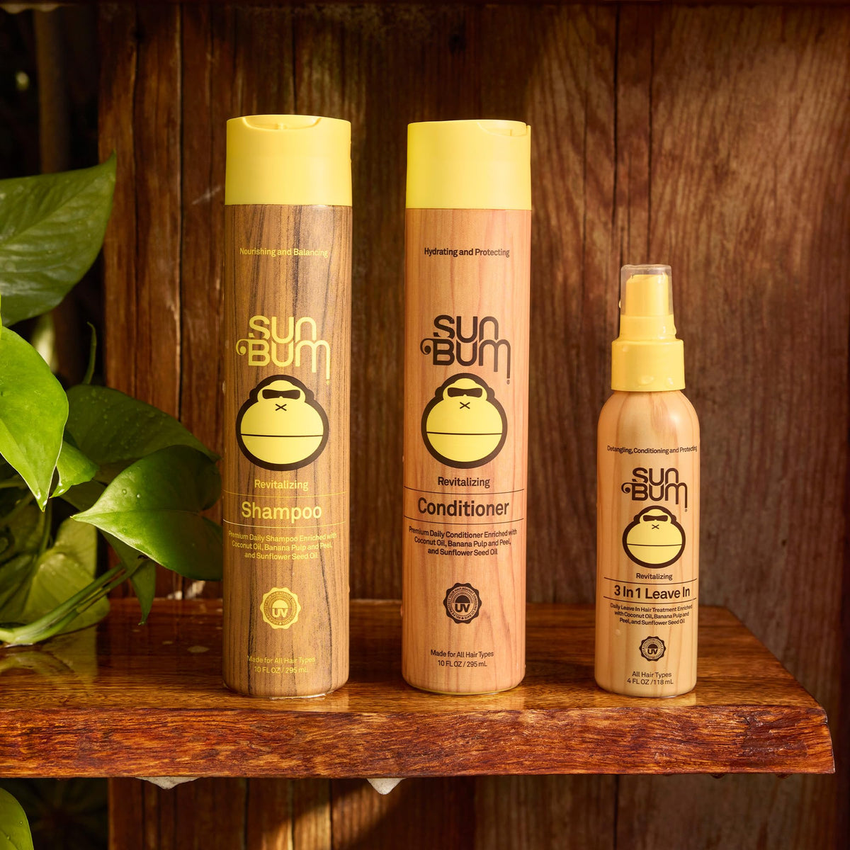 Sun Bum Revitalizing Conditioner on a beach background
