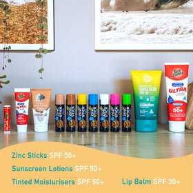 Sun Zapper Zinc Oxide Sunscreen Stick SPF 50+ Blue in a beach bag