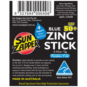 Sun Zapper Zinc Oxide Sunscreen Stick SPF 50+ Blue on a child's face