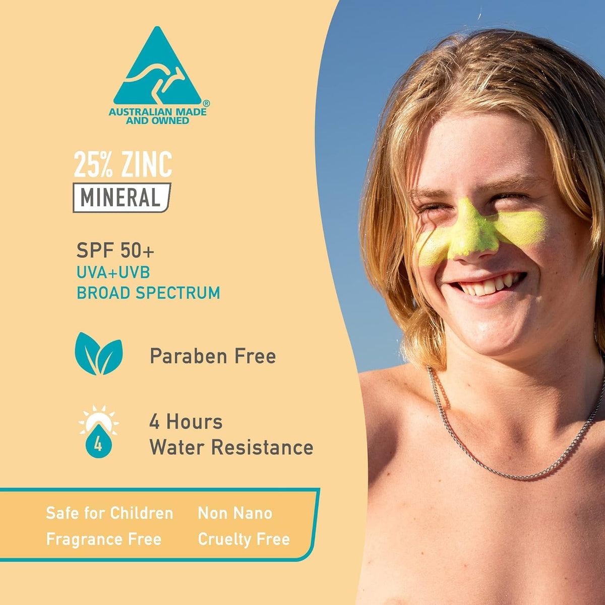 Sun Zapper Zinc Oxide Sunscreen Stick SPF 50+ yellow side view
