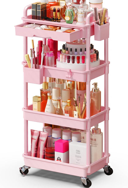 SUNALLY Makeup Cart Organizer front view in pink