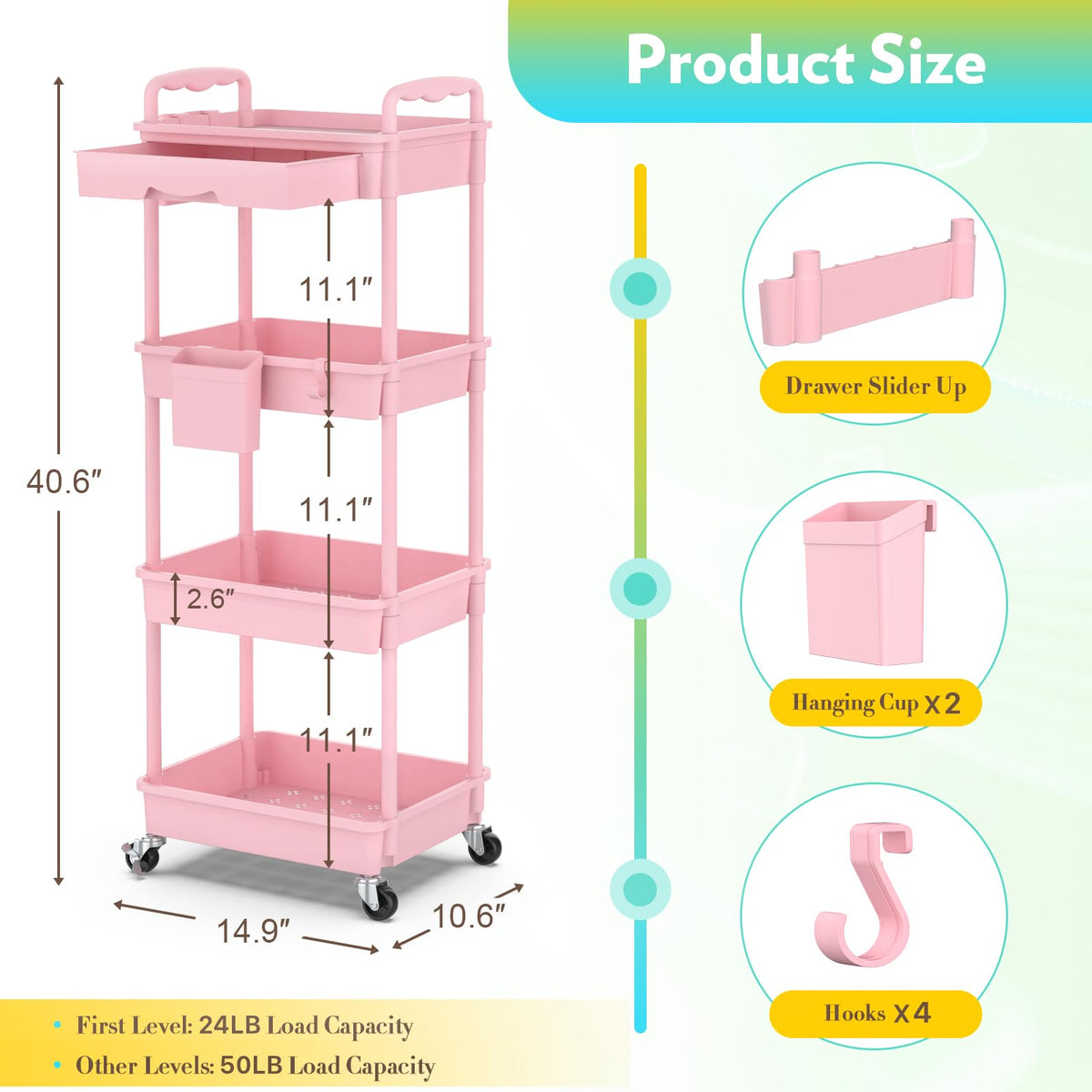 SUNALLY Makeup Cart Organizer side view with drawer open