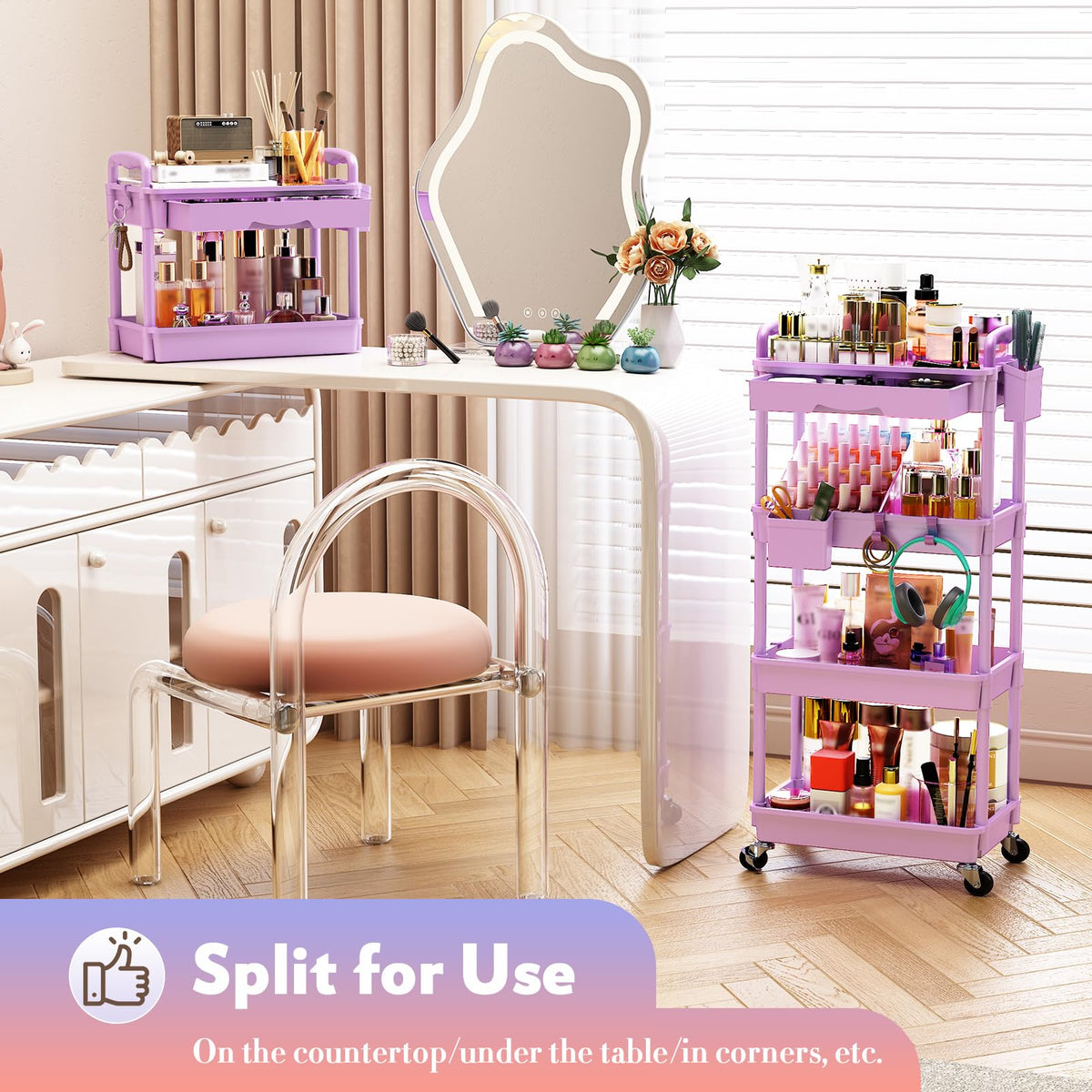 SUNALLY Makeup Cart organizer with accessories