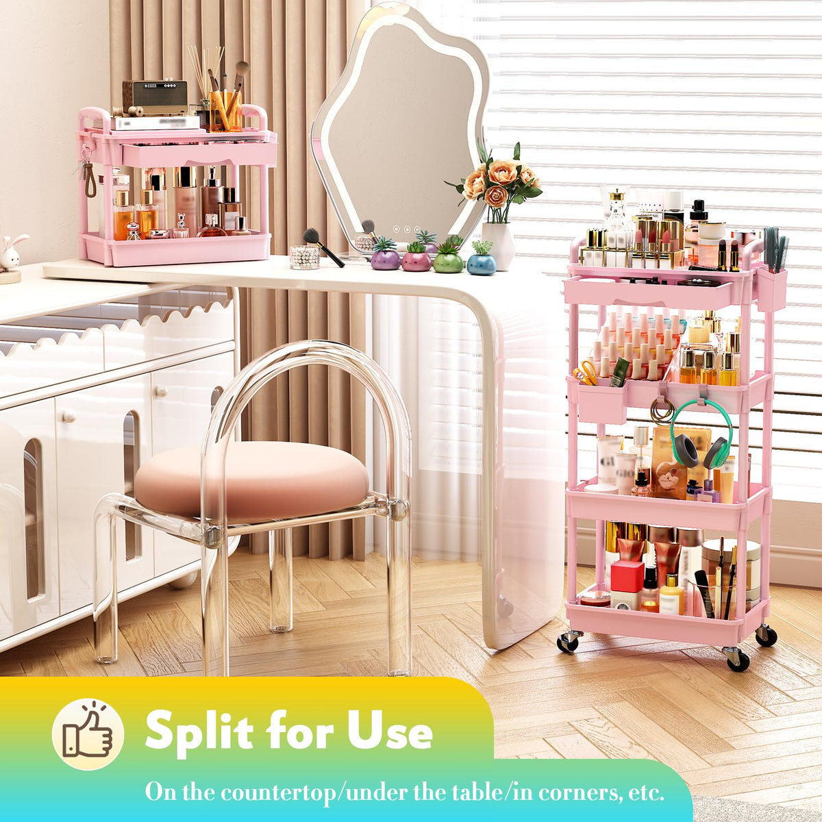 SUNALLY Makeup Cart Organizer with accessories and tools