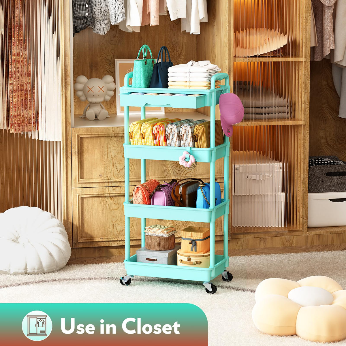 SUNALLY Makeup Cart Organizer with accessories organized