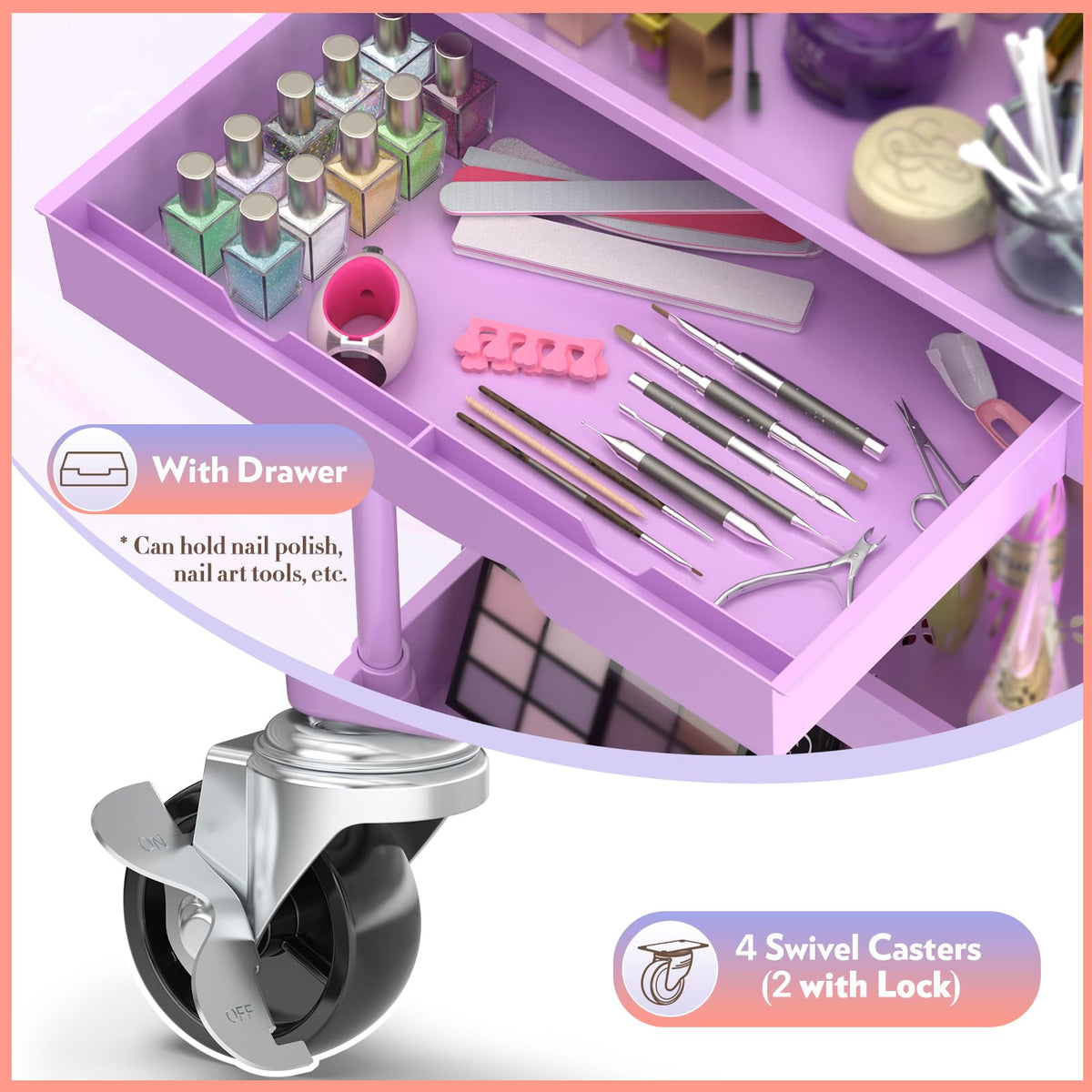 SUNALLY Makeup Cart Organizer with beauty products displayed