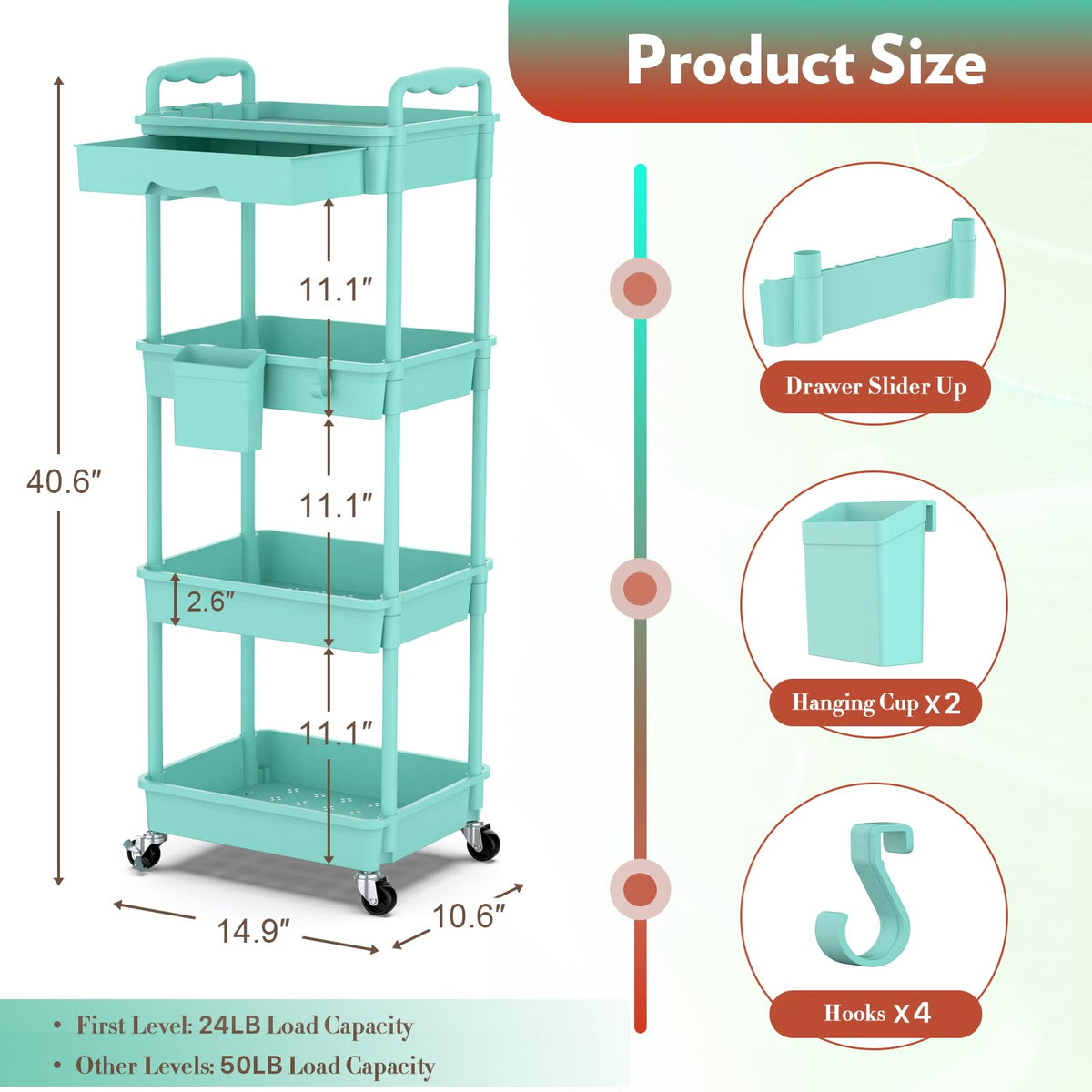 SUNALLY Makeup Cart Organizer with removable drawer