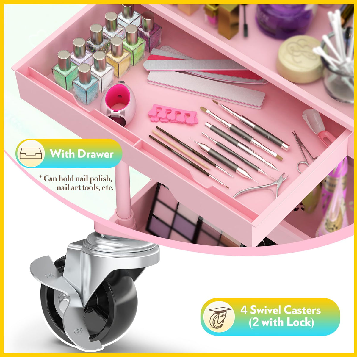 SUNALLY Makeup Cart Organizer with wheels and hooks
