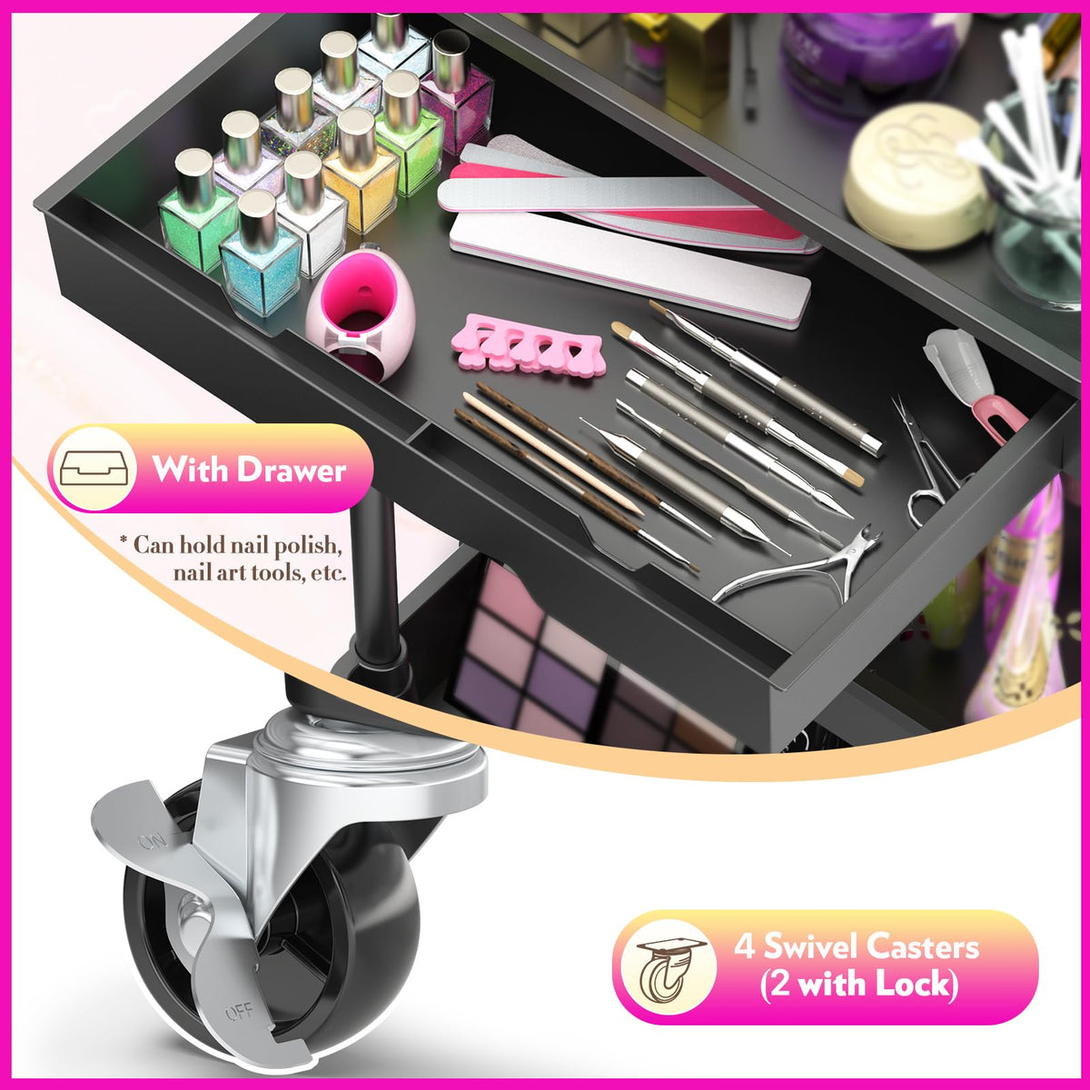 SUNALLY Makeup Cart Organizer with wheels in a bathroom setting